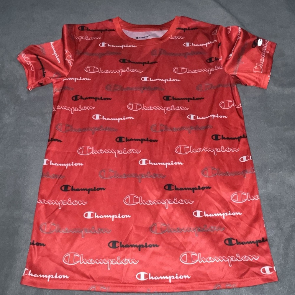 Champion Boys 18-20 Red Logo Graphic Print Short Sleeve Crew T-Shirt Tagless